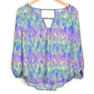 American Eagle Blue Purple Green Feather Top Blouse L